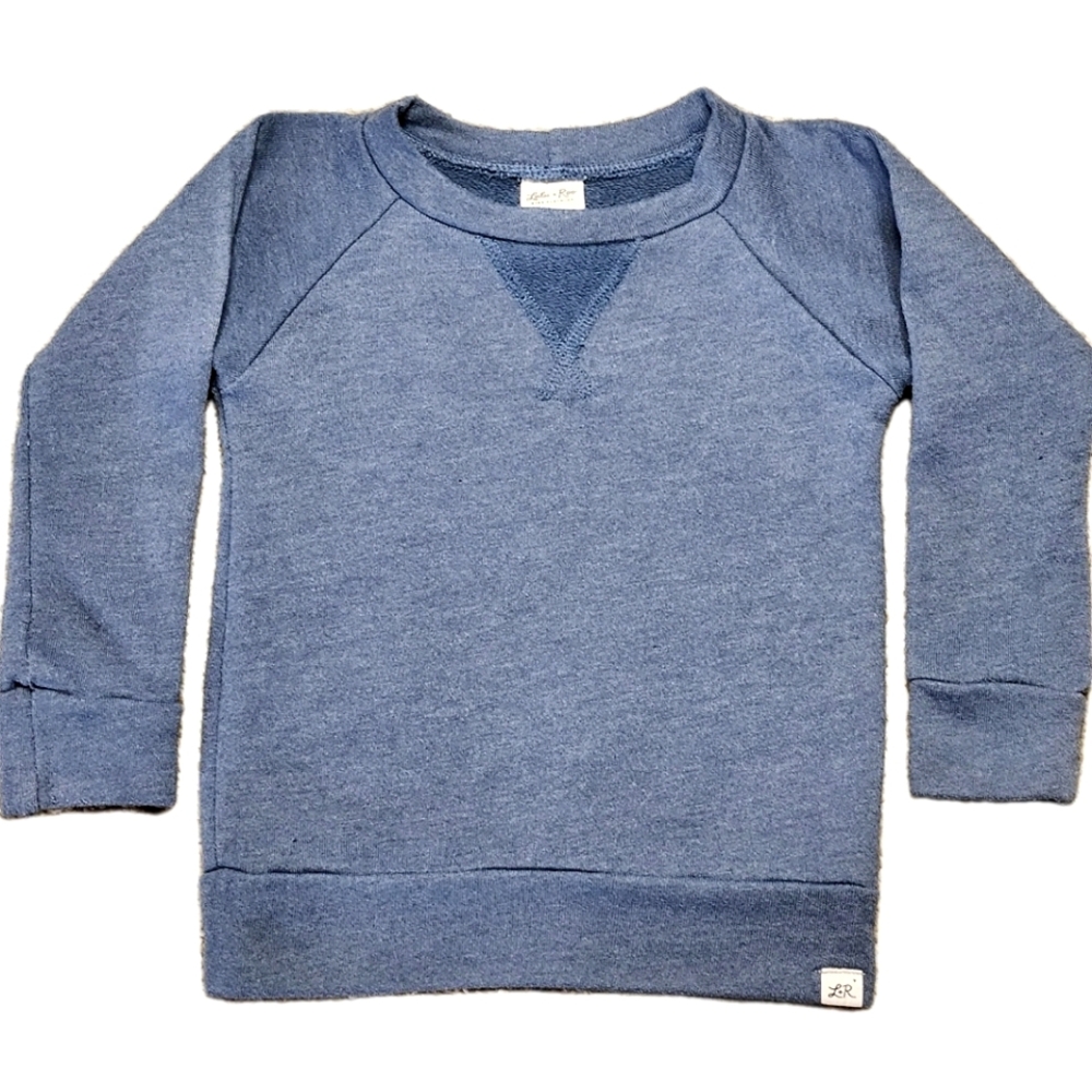 Lulu & Roo Classic Crewneck Sweatshirt 2T | Washed Slate Blue | Handmade USA